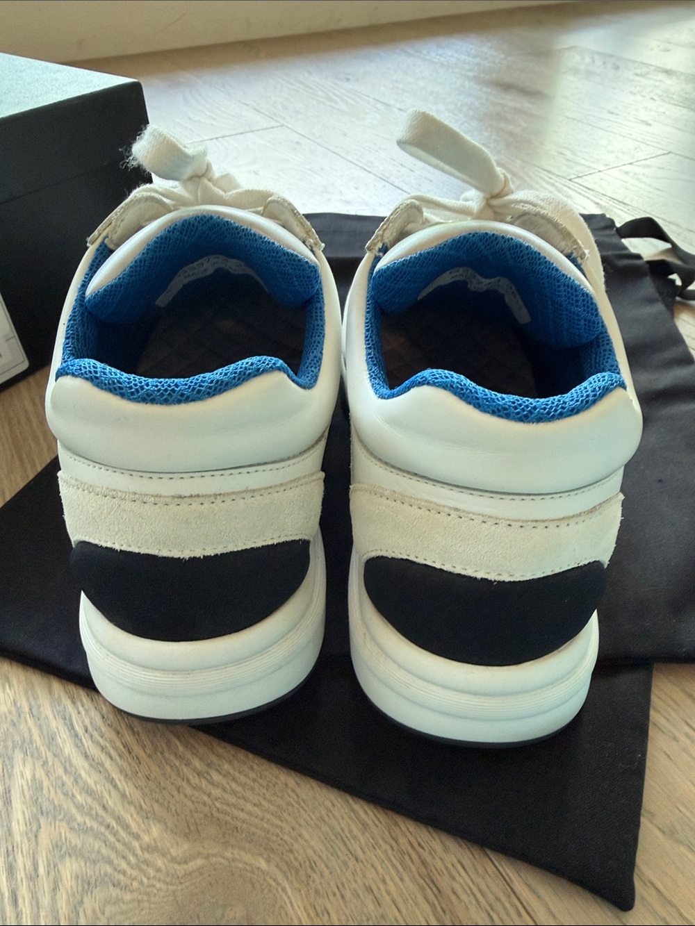 CHANEL White Leather Sneakers with Blue and Silver - Picture 7 of 9